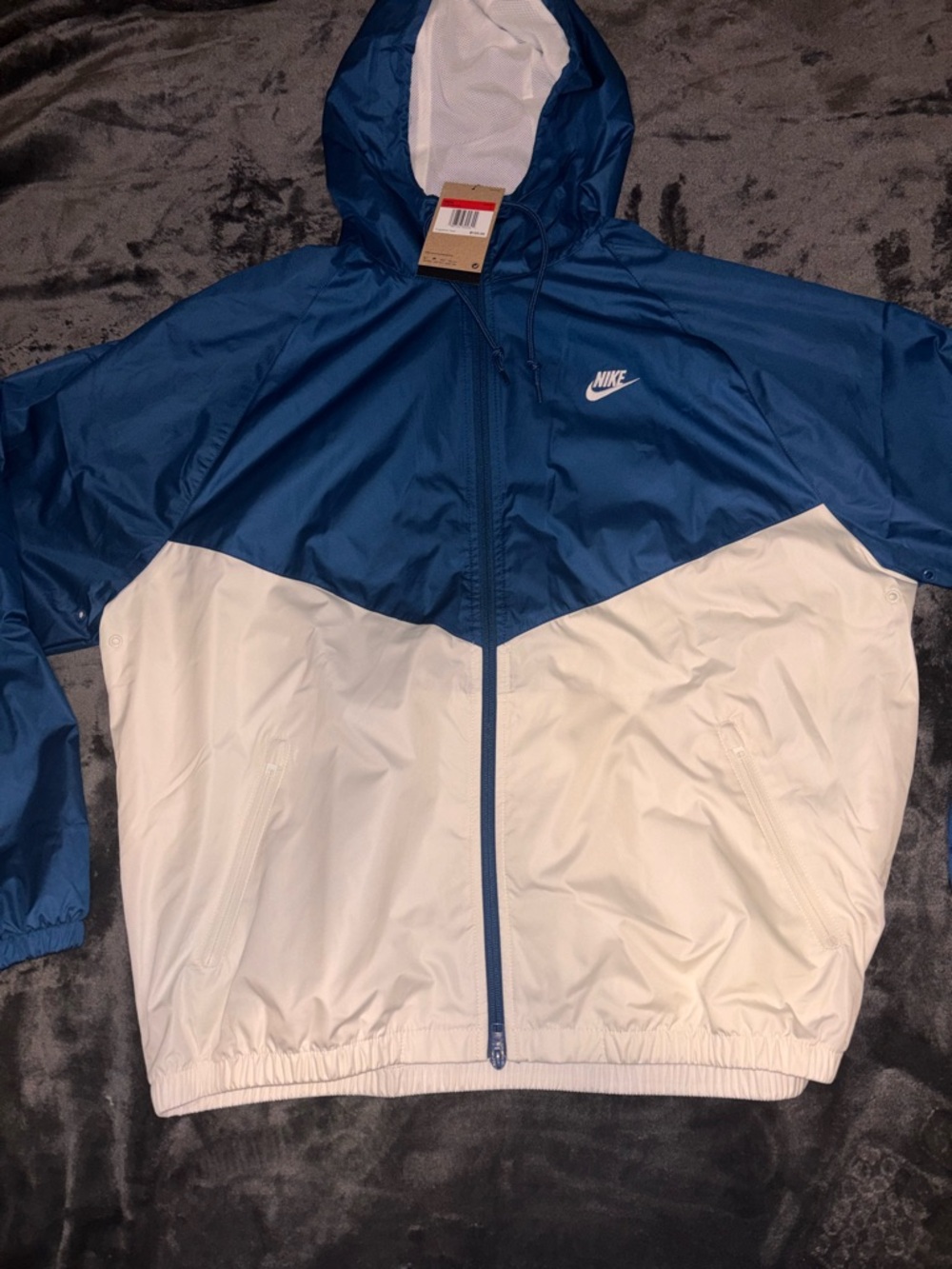 Bought for 105!! Brand New Nike Blue Hooded Zip-Up Jacket with White Logo